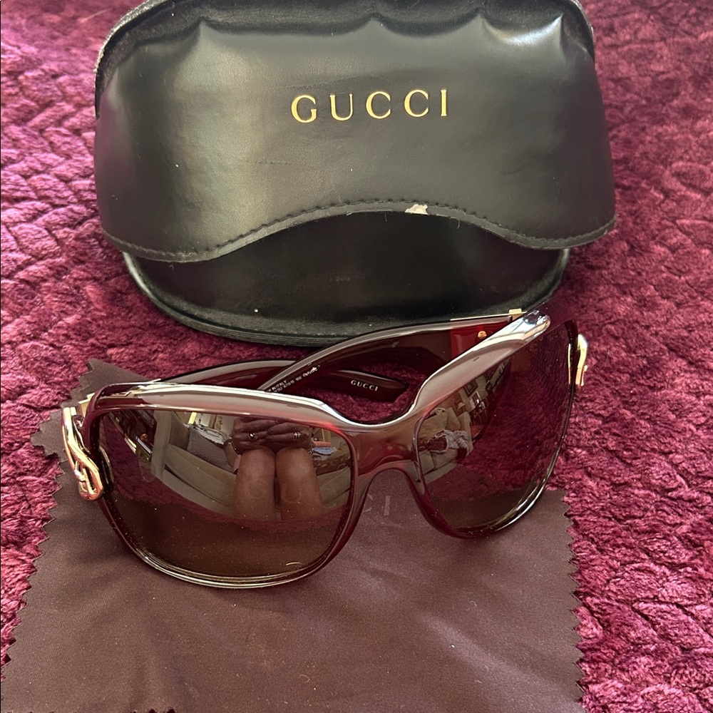 Gucci Buckle Women's Sunglasses - Red Wine